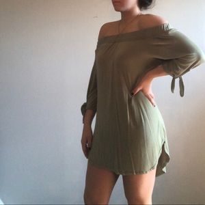Green off the shoulder dress
